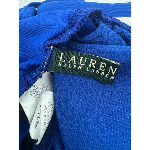 Ralph Lauren Blue Ruched Tankini Top Size 8 Adjustable Straps Gold Hardware Swim - Picture 5 of 9